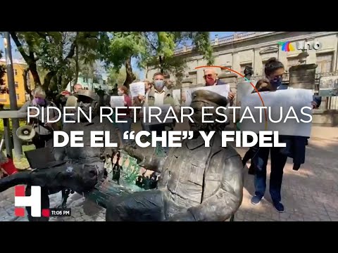 Hechos: Manifestantes exigen que se retire estatua de Fidel Castro y El Che