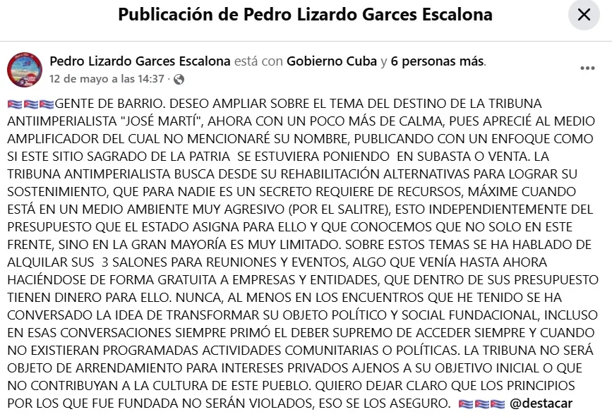 Publicaciones en Facebook de Pedro Lizardo Garcés Escalona (Capturas de pantalla)