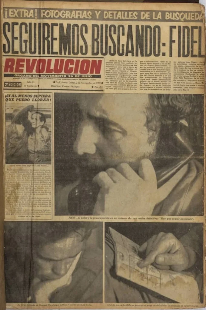 Reporte de la prensa oficial de la época sobre la búsqueda de Camilo Cienfuegos (Tomado de Cubadebate)