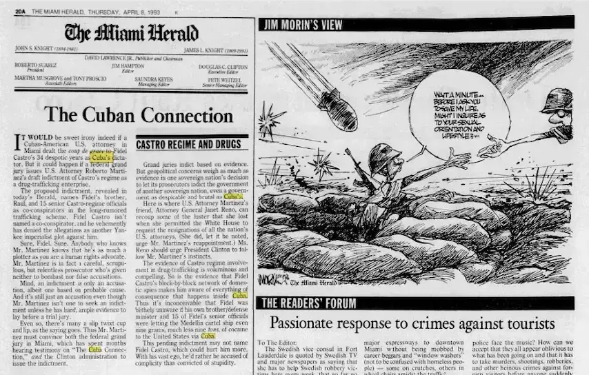 Página 20A, ‘Miami Herald’, 8 de abril 1993.