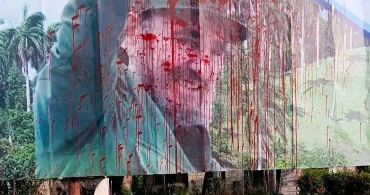 Pintura roja sobre Fidel Castro: nueva acción de protesta contra la propaganda oficial